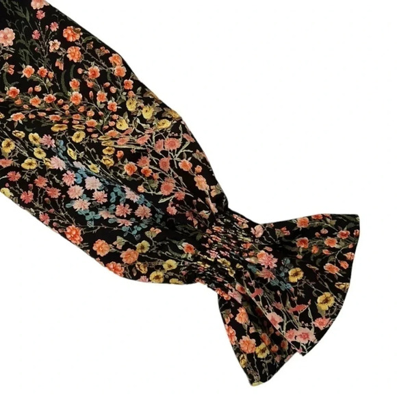 ZARA Floral Black Long Sleeve Ruffle Blouse Small - Picture 8 of 10